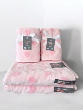 8 Pink Heart Bath and Hand Towel 8 pieces Set